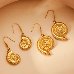18K gold plated stainless steel nautilus shell drop earrings for beach vacation style