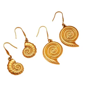 Nautical style 18K gold plated stainless steel starfish and seashell dangle earrings