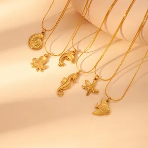 Set di Gioielli in Acciaio Inossidabile a Tema Marino per Donna Collana con Pendente a Delfino Stella Marina Ippocampo Orecchini a Gancio Accessorio Moda Mare