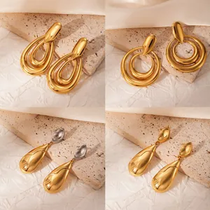 Vintage Roestvrij Stalen Geometrische Oorbellen Goud Zilver Verguld Gelaagde Waterdruppel Hart Ontwerp Mode Sieraden Voor Vrouwen Dagelijks Feest Accessoire