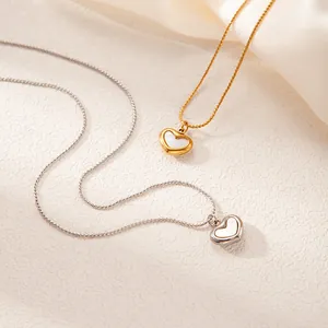 Colliers pendentifs coeur minimalistes en or et argent avec nacre sur soie