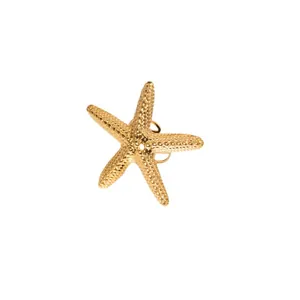 18k gold plated stainless steel starfish ring with realistic textured ocean design