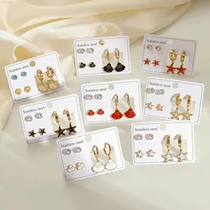 Set di Orecchini in Acciaio Inossidabile con Stella Marina e Conchiglia Placcato Oro Smalto Malocchio Gioielli da Donna