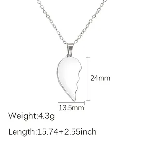 Tabla de tallas del collar de corazón plateado con 24mm de altura y peso de 4,3g