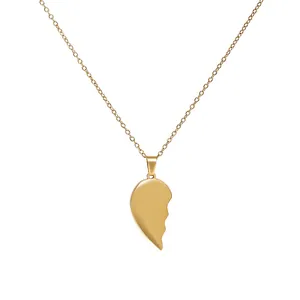 Collar de acero inoxidable dorado con colgante de medio corazón para parejas en cadena
