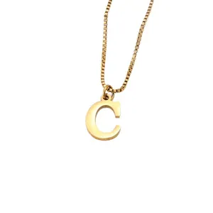 Minimalist gold-plated stainless steel box chain necklace with a brushed letter C pendant