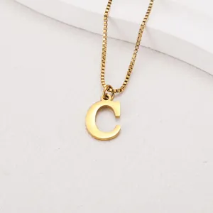 Golden stainless steel box chain necklace featuring a minimalist capital letter C pendant