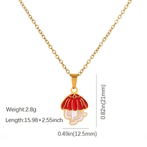 Detail view of colorful mushroom pendant with precise 21mm dimensions and golden O-chain