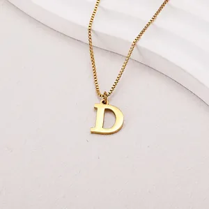 Elegant gold plated stainless steel box chain necklace with a letter D pendant