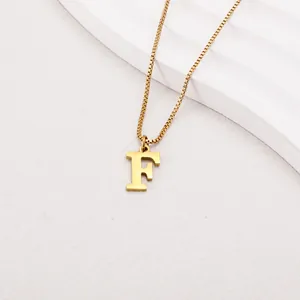 Elegant gold plated stainless steel box chain necklace with initial F pendant for women