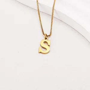 Minimalist gold plated stainless steel necklace featuring a bold letter S pendant