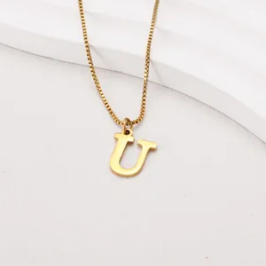 Elegant 18K gold plated stainless steel box chain necklace with letter U pendant