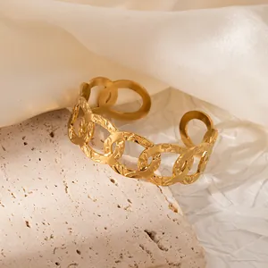Vintage 18K gold plated stainless steel open bangle with hammered texture finish