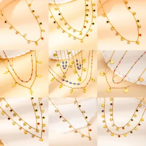 Stainless Steel Necklace For Women Gold Plated Zircon Butterfly Heart Evil Eye Hamsa Elephant Pendant Fashion Jewelry