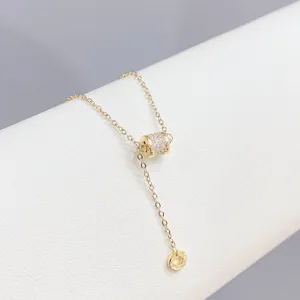 Collana con Ciondolo a Cilindro in Rame e Zirconi Catena a Clavicola per Donna a Forma di Y Oro Rosa Oro Argento Placcato Gioielli Regalo