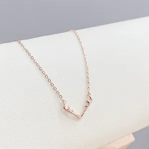 Korean Fashion Real Gold Plated Copper Elk Antler Pendant Necklace For Women Minimalist Zirconia Animal Clavicle Chain Jewelry