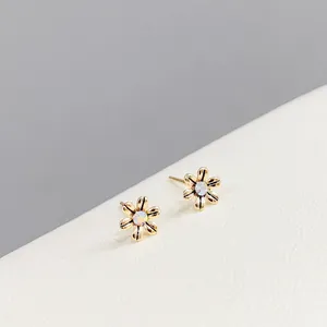 Three-piece S925 silver needle gold floral stud earrings with iridescent gemstones