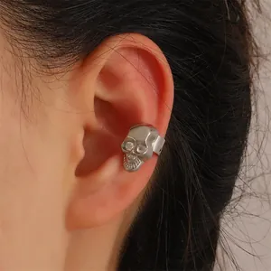 Punk silver skull ear cuff for men and women, non-pierced metal hollow ear jewelry
