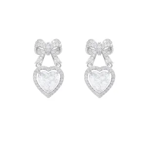 Orecchini a farfalla e cuore in argento S925 con brillanti pietre di zircone