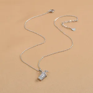 Elegant S925 silver necklace with cup-shaped m-letter pendant and white crystals