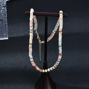 Collier Perlé en Pierre Naturelle de Style Bohème avec Perles d'Espacement en Cuivre Plaqué Or Collier Ethnique pour Femmes
