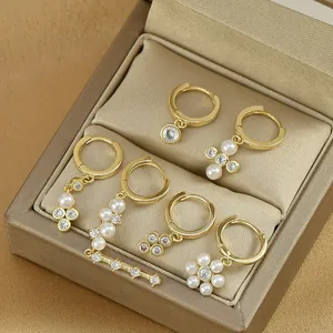 Mode Vergoldete Kupfer Ohrringe Kollektion Mit 925 Sterlingsilber Ohrstecker-Stift Zirkonia Kunstperle Floral Quaste Hängeohrringe Für Damen Schmuck Geschenk