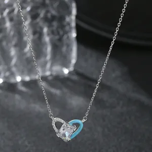Collier Pendentif Cœur Asymétrique Design de Niche Pour Femmes Cuivre Plaqué Or Zircone Rectangulaire Bijoux Cadeau