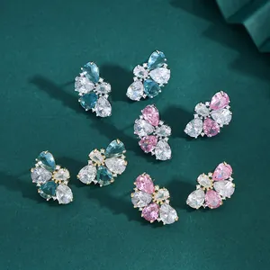 Elegante Zirkonia Bloem Oorknopjes Met 925 Sterling Zilver Stift Koper Goud Zilver Vergulde Sieraden Voor Vrouwen