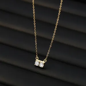 Minimalist Real Gold Plated Copper Zirconia Pendant Necklace For Women Double Round Stone Clavicle Chain Jewelry Gift