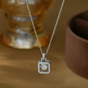 Elegant gold plated square necklace with dancing cubic zirconia center stone for women