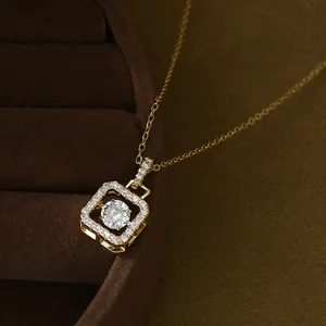 Gold-plated choker featuring a hollow square pendant with sparkling cubic zirconia stone
