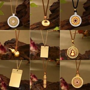 Collar Con Colgante De Cobre Chapado En Oro Estilo Chino Para Mujer Joyería De Bendición Retro Hueco Calabaza Pixiu Loto Circón Incrustado