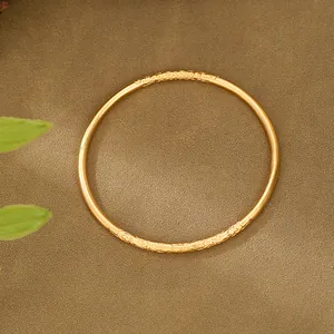Bracciale Rigido in Rame Placcato Oro Retrò Cinese per Donna Modello Nuvola Fortunata Bambù Loto Regolabile Gioielli
