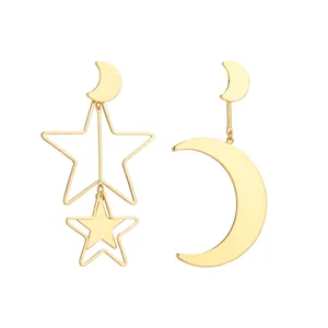 Pendientes Colgantes Asimétricos Estrella Luna Corazón Con Poste de Plata de Ley 925 Perla Artificial Strass Pendientes de Aleación Mujer