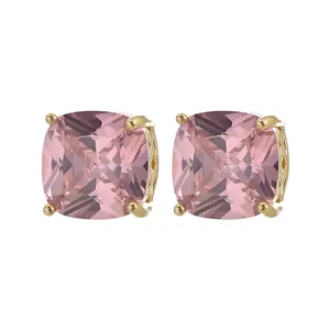 Minimalistische S925 zilveren oorknopjes met roze edelsteen en gouden holle basis