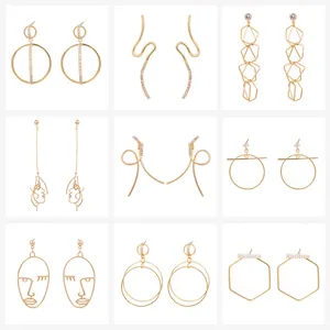 Geometric Artistic Copper Hoop Earrings For Women Abstract Face Line Zirconia Artificial Pearl Earrings With Stainless Steel Earring Post Jewelry