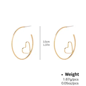 Detail view of 3.5cm gold heart-shaped hoop earrings showing size and weight specs
