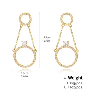 Elegant gold-plated geometric drop earrings with sparkling cubic zirconia and dangling chains