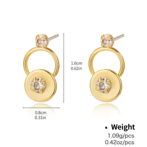 Detail showing dimensions of gold geometric heart stud earrings with cubic zirconia