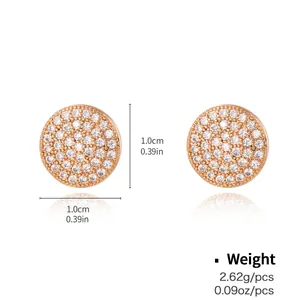 Detail showing 1.0cm rose gold paved stud earrings with dimensions and weight info