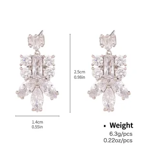 Sparkling copper zircon stud earrings with silver needles and floral crystal design