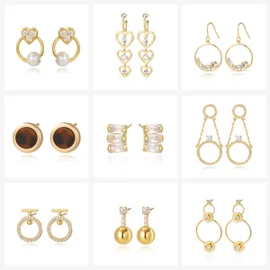 Fashion Copper Zirconia Stud Earrings With Silver Earring Post Heart Geometric Gold Plated Earrings For Women Jewelry Accessory