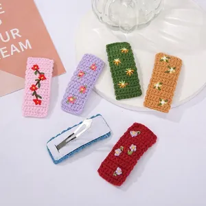 Barrettes à Cheveux en Coton au Crochet à la Main Brodés de Fleurs Rectangulaire Style Bohémien pour Femmes Filles Accessoires