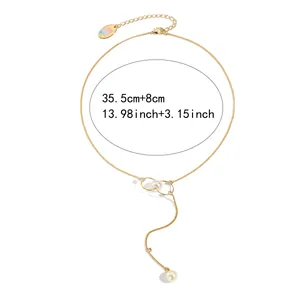 Gold pearl heart pendant necklace with adjustable Y-shaped chain and butterfly charm