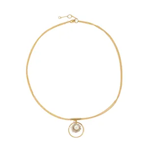 Collier double rang en laiton doré avec pendentif perle et zircons au design minimal
