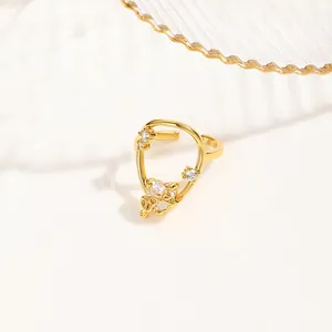 Adjustable Copper Real Gold Plated Open Ring For Women Elegant Inlaid Cubic Zirconia Nail Ring Fashion Jewelry Finger Ring