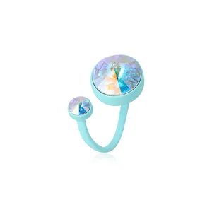 Minimalist square geometric ring with iridescent crystals on a light green metal base