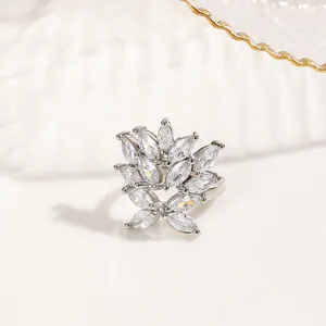 Exquisite gold-plated nail ring with marquise-cut zircon floral cluster for women