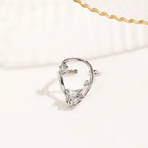 Exquisite gold-plated copper nail ring with irregular oval frame and zircon inlays