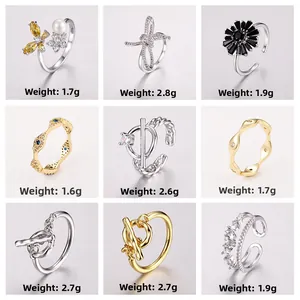 Fashion Copper Gold Silver Plated Ring For Women Zircon Butterfly Evil Eye Sunflower Adjustable Open Ring Jewelry Gift